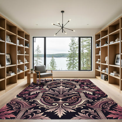 Elegant Victorian Damask Dusty Rose Filigree Rug