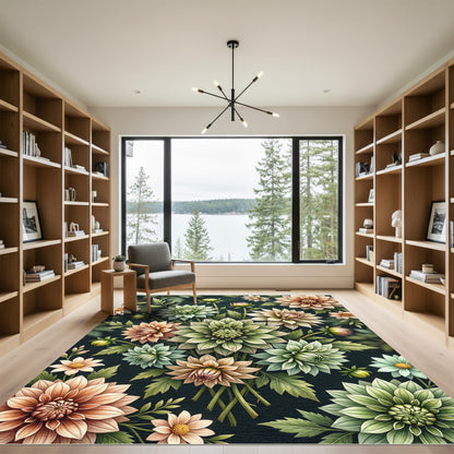 Coral Green Floral Arrangement Rug