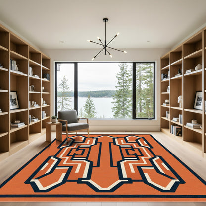 Bold Orange Geometric Maze Rug