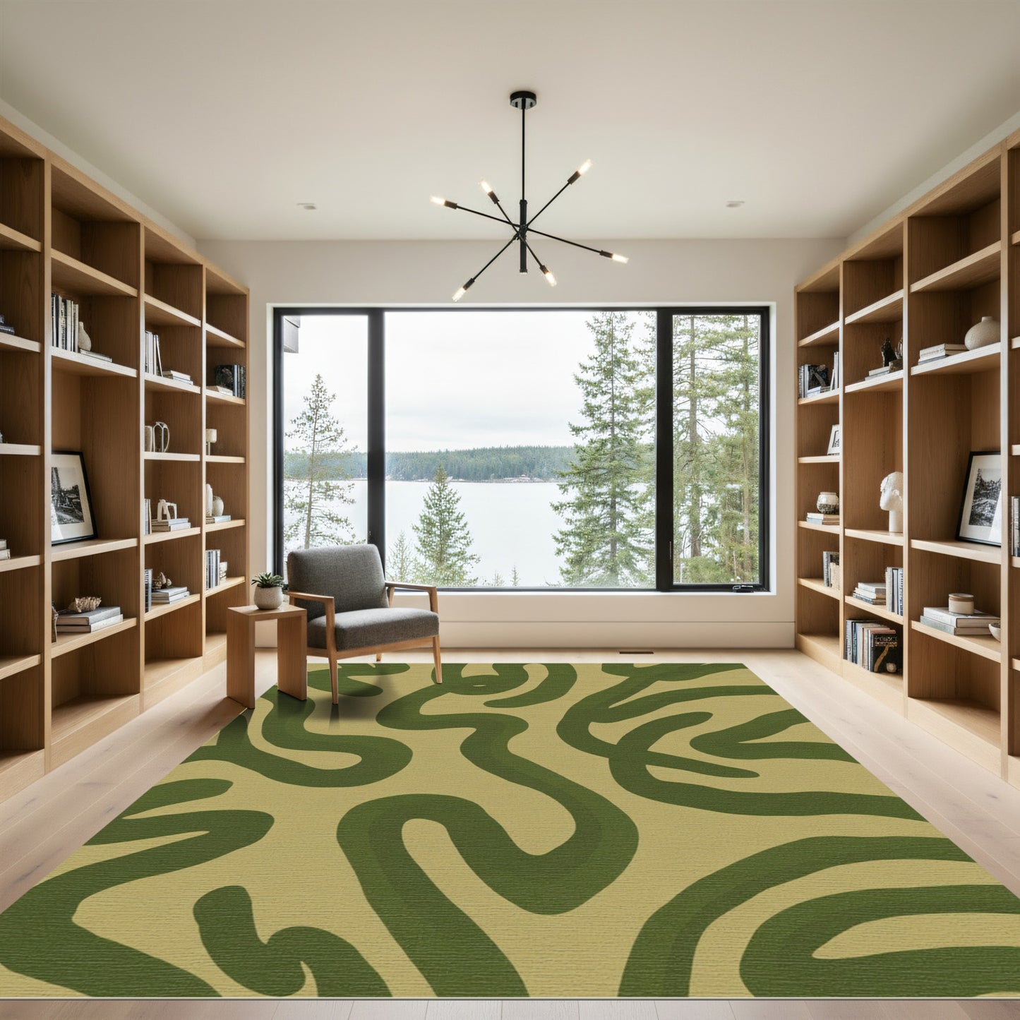 Olive Green Abstract Swirl Rug