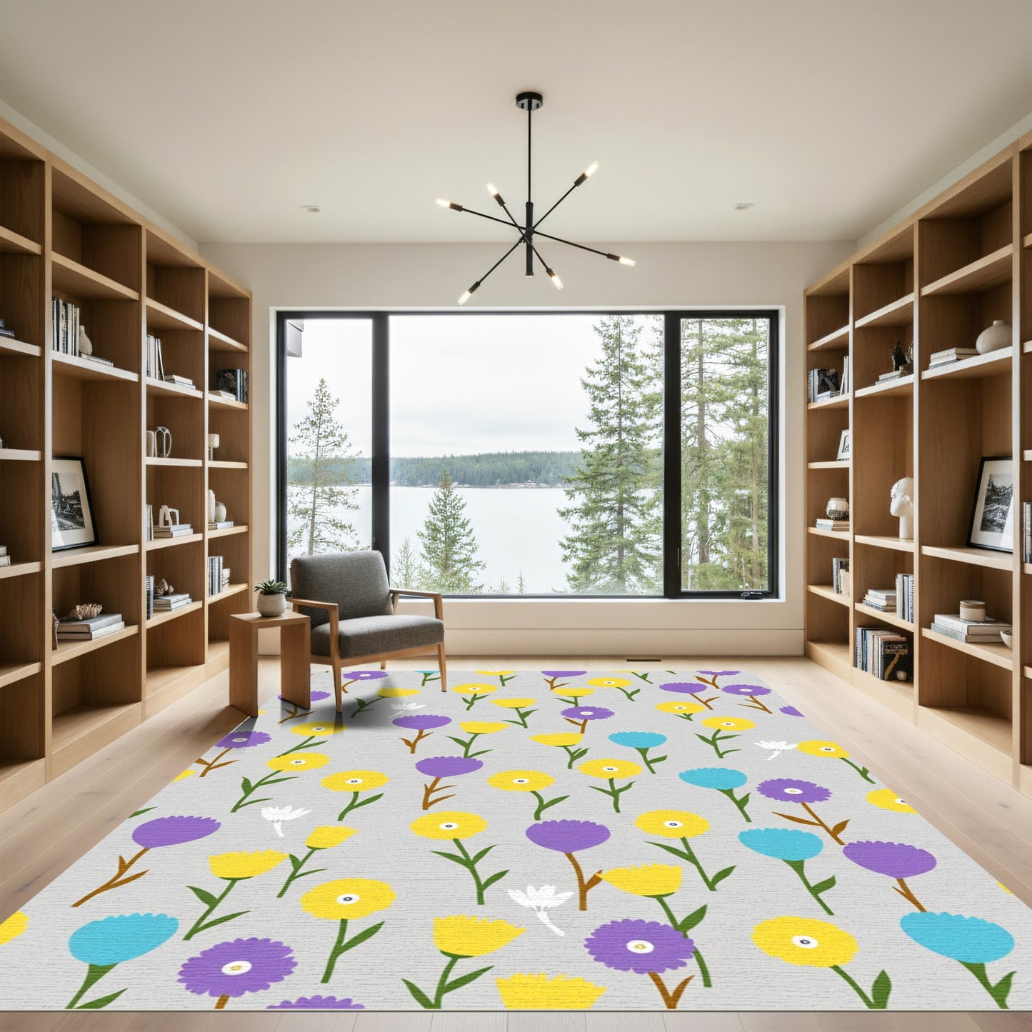 Whimsical Yellow Purple Blue Floral Field Rug