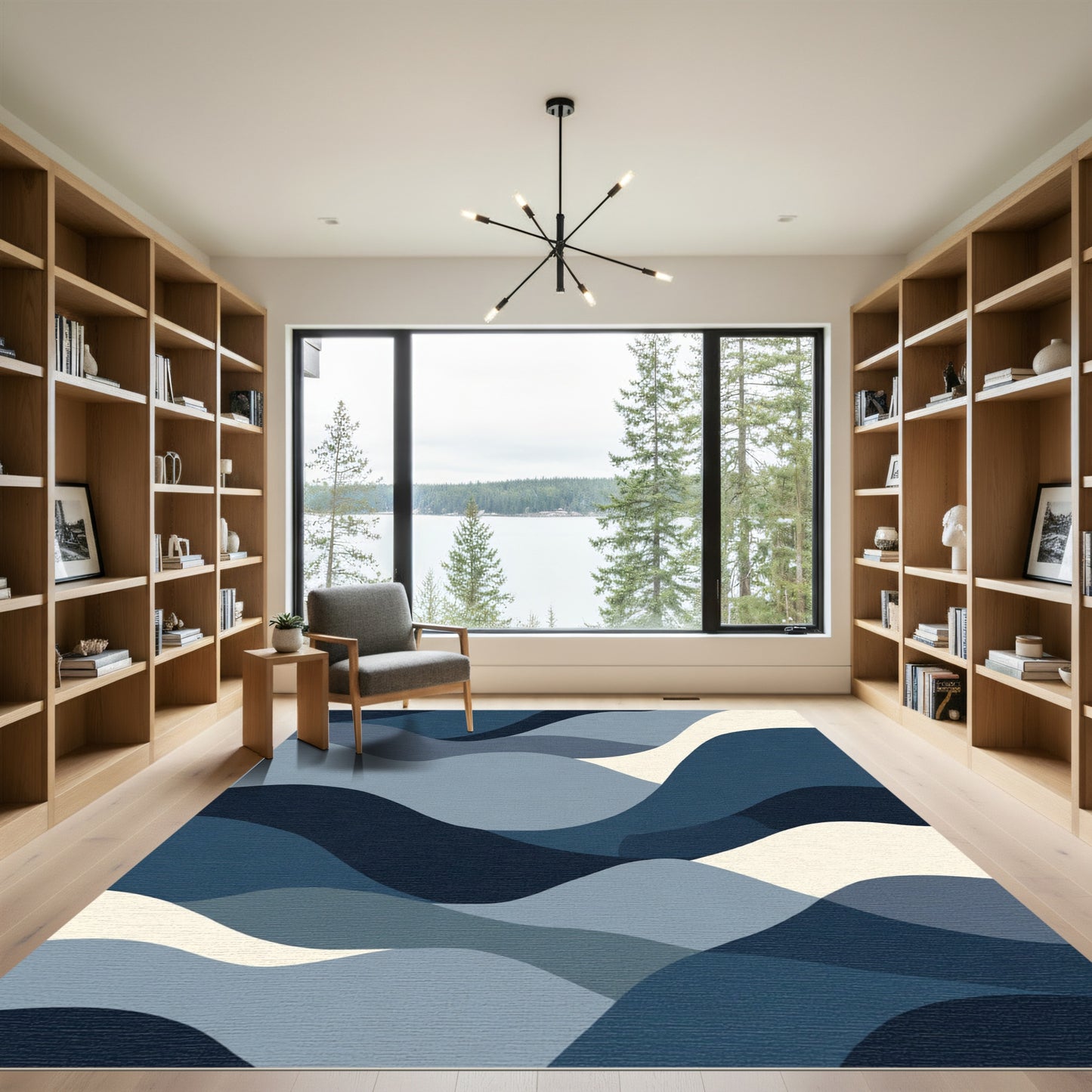 Modern Abstract Curved Waves Rug