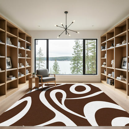 Brown White Organic Swirl Rug