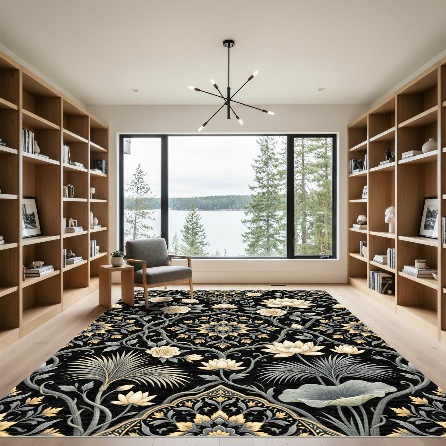 Cream Lotus Rose Garden Art Nouveau Rug