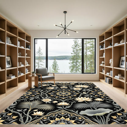 Cream Lotus Rose Garden Art Nouveau Rug