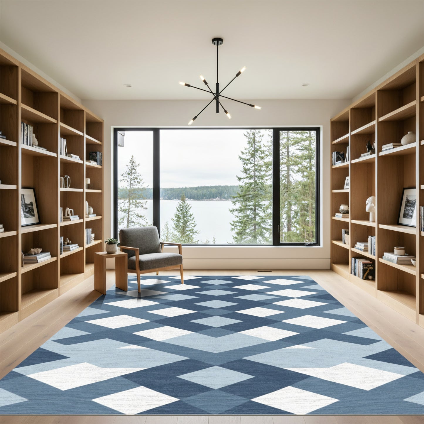 Blue Geometric Diamond Latticework Rug