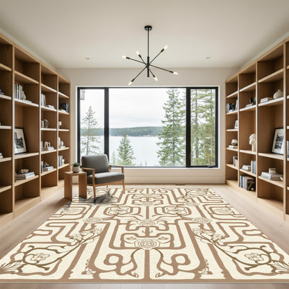 Brown Maze Floral Vine Rug
