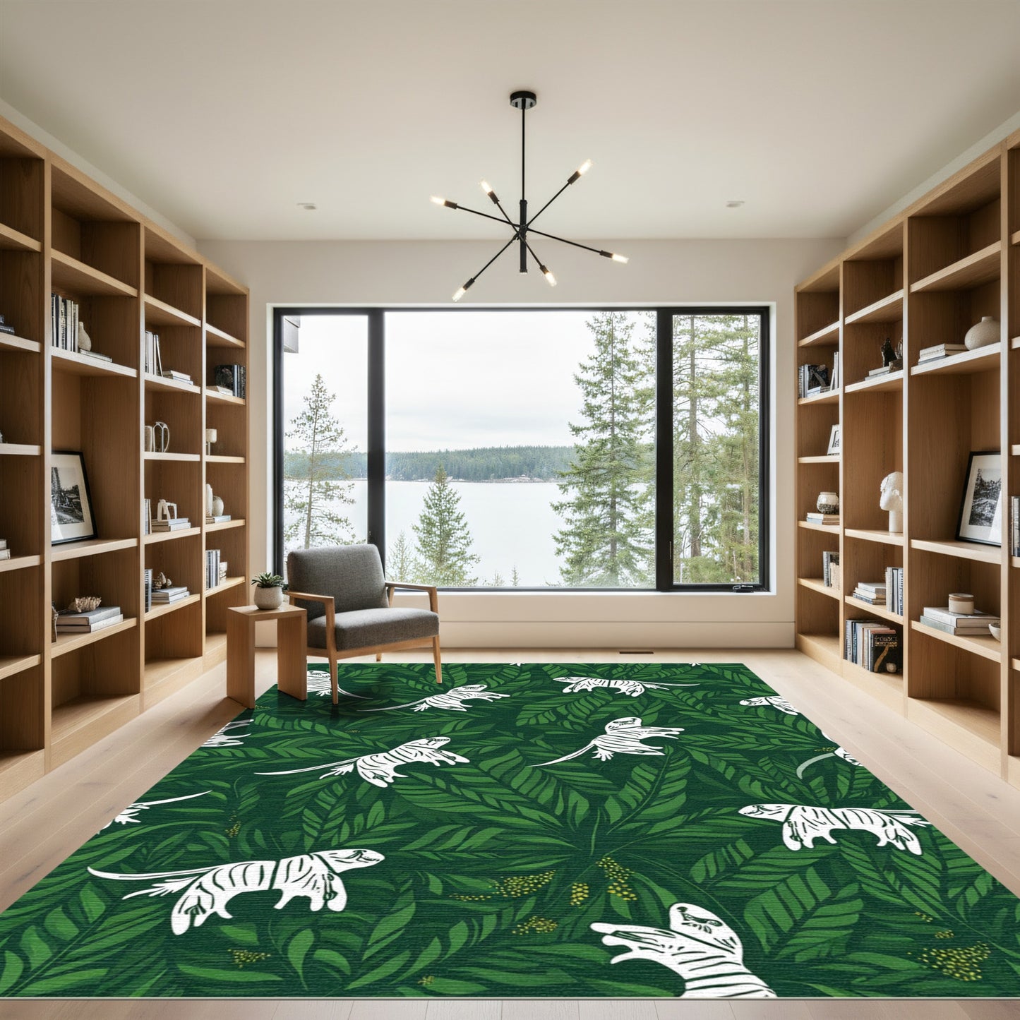 White Tigers Jungle Foliage Rug