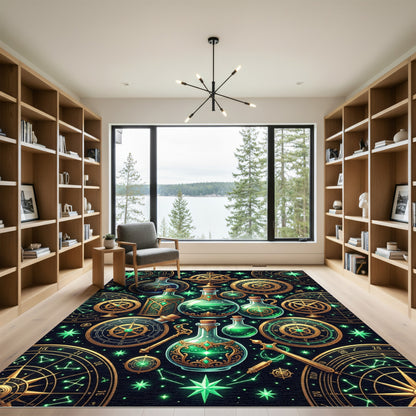Celestial Emerald Alchemy Astronomy Map Rug