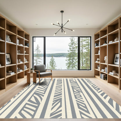 Gray Cream Geometric Abstract Stripes Rug