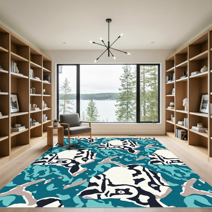 Jaguar Abstract Teal Camouflage Rug