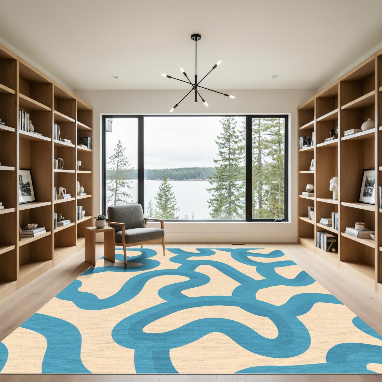 Aqua Wave Abstract Swirl Rug