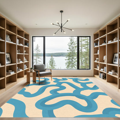 Aqua Wave Abstract Swirl Rug