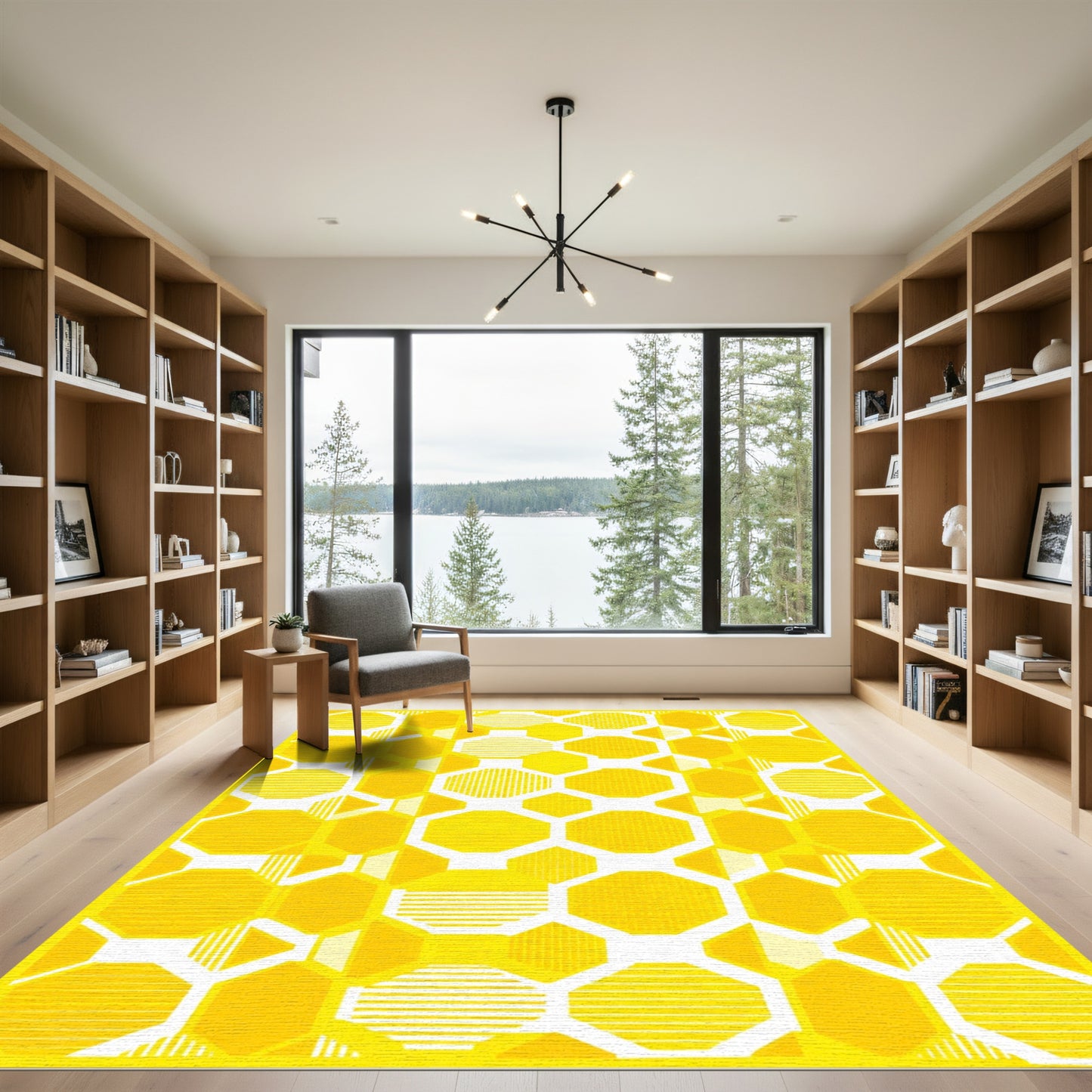 Bright Geometric Golden Honeycomb Rug