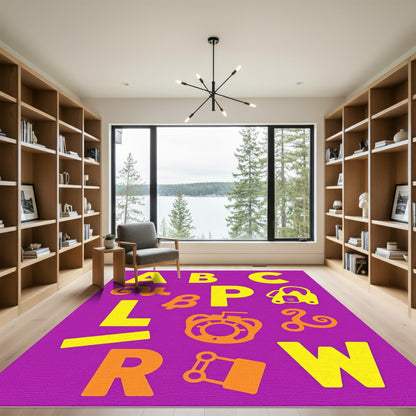 Yellow Orange Alphabet Composition Rug