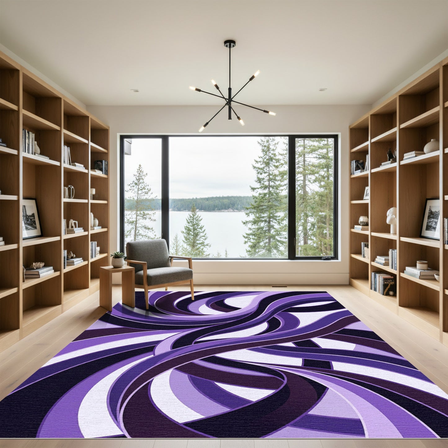 Modern Abstract Purple Flowing Wave Rug