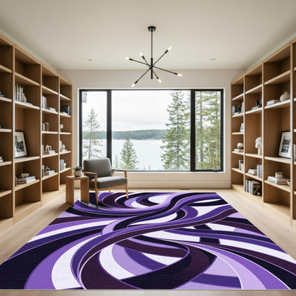 Modern Abstract Purple Flowing Wave Rug
