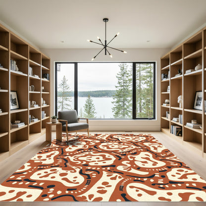 Abstract Terracotta Cream Organic Shapes Rug