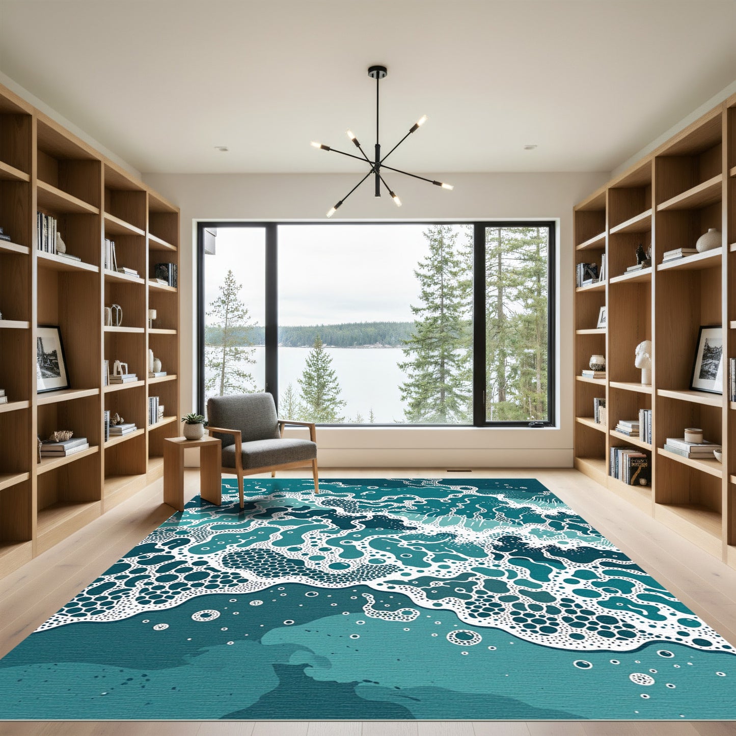 Abstract Teal Oceanic Foam Ripples Rug