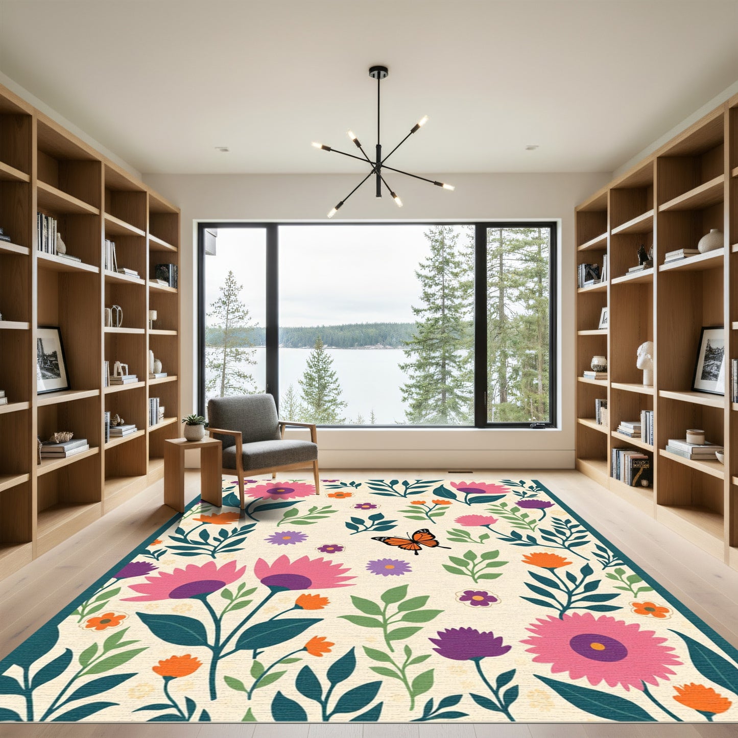 Vibrant Floral Butterfly Garden Delight Rug