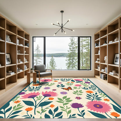 Vibrant Floral Butterfly Garden Delight Rug