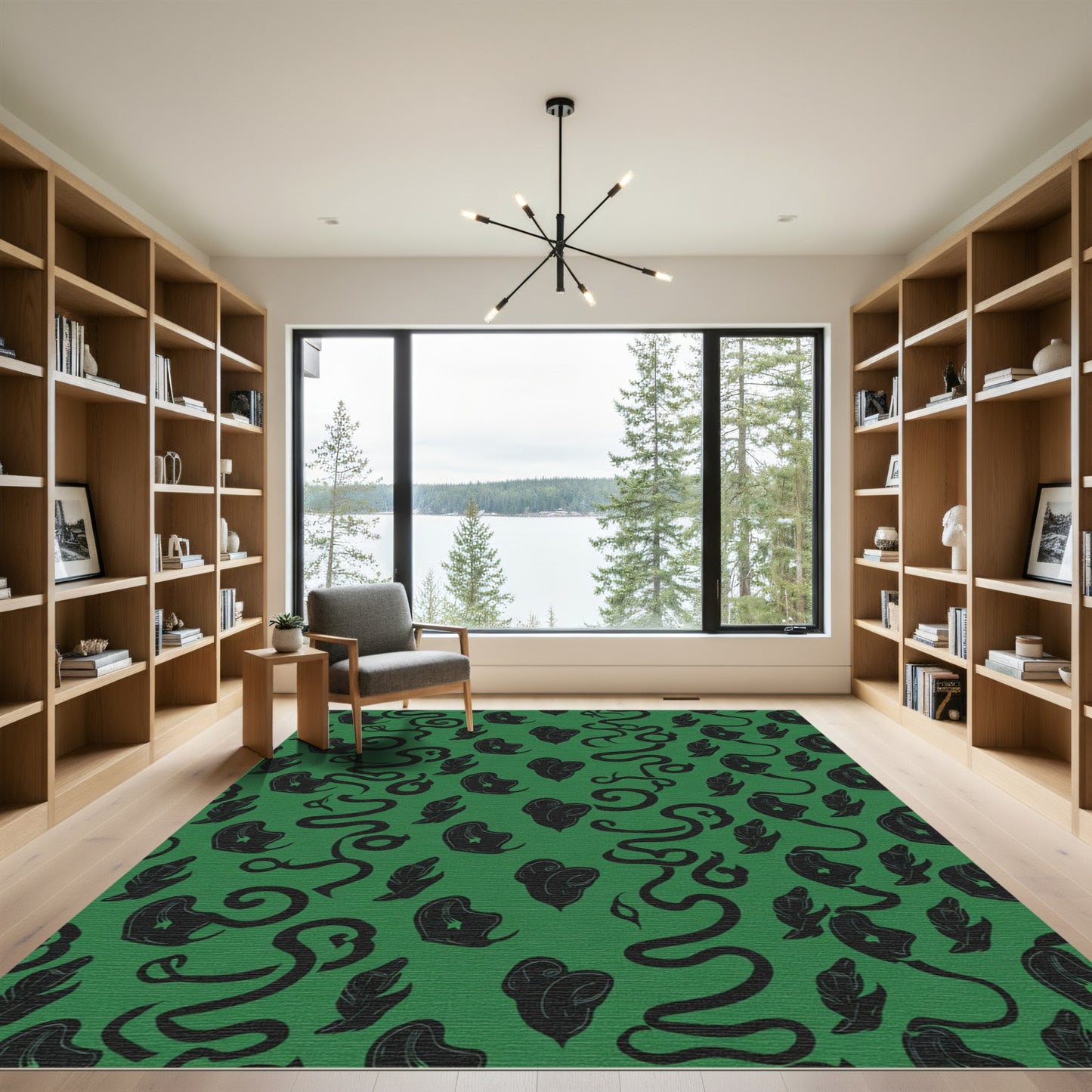 Earthy Green Whimsical Vine Botanical Rug