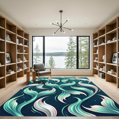 Ethereal Teal Mermaid Tail Swirls Rug