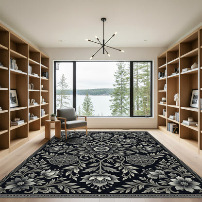 Monochromatic Floral Scroll Medallion Rug