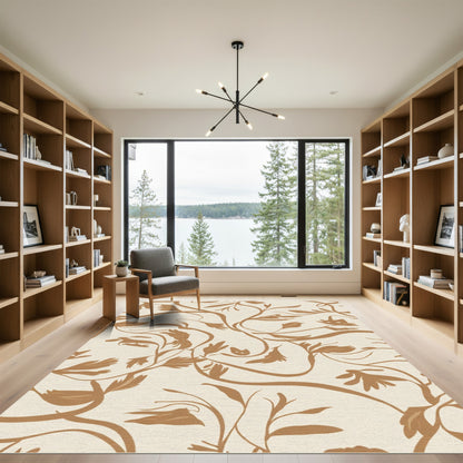 Tan Silhouette Floral Swirl Rug