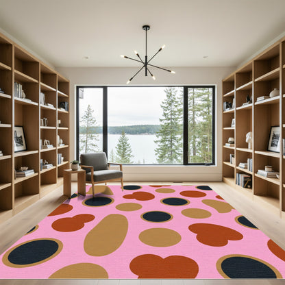 Pink Ochre Brown Abstract Shapes Rug