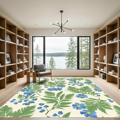 Blue Floral Fern Garden Rug