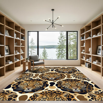 Bold Leopard Face Animal Print Rug