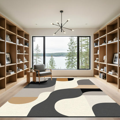 Abstract Terracotta Black Shapes Rug