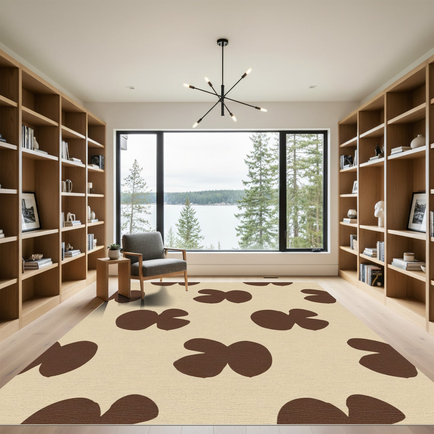 Brown Ochre Abstract Petal Arrangement Rug