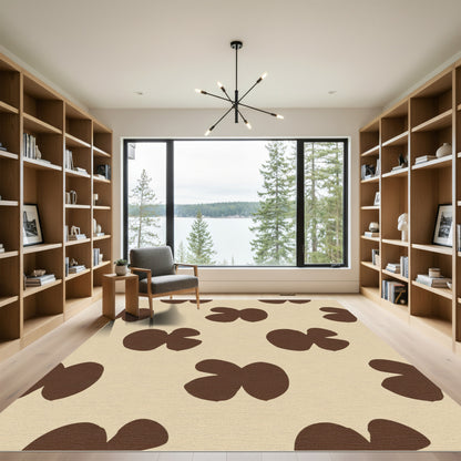Brown Ochre Abstract Petal Arrangement Rug