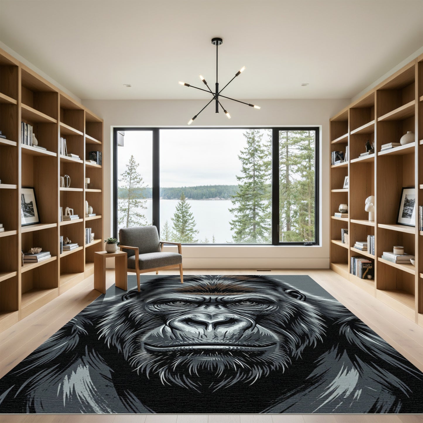 Majestic Silver Gorilla Portrait Illustration Rug