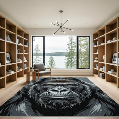 Majestic Silver Gorilla Portrait Illustration Rug