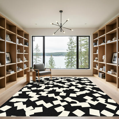 Black Cream Scattered Squares Rug