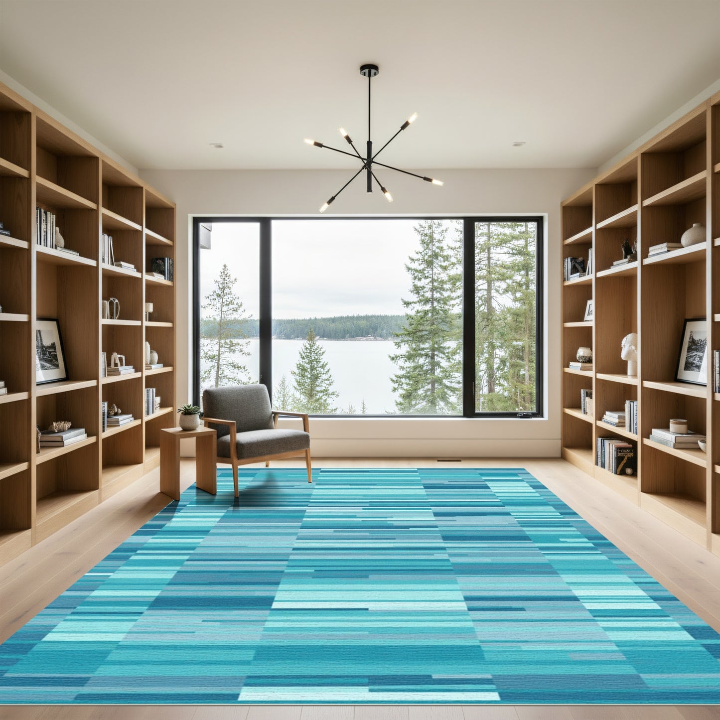 Oceanic Blue Horizontal Stripe Texture Rug