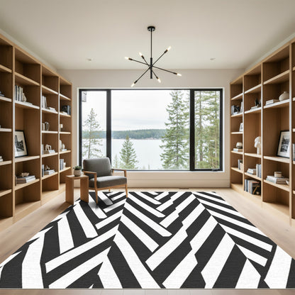 Black White Herringbone Optical Illusion Rug