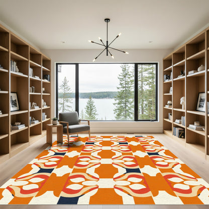 Retro Orange Checker Wave Artwork Rug
