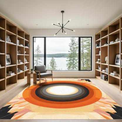 Fiery Concentric Circles Sunburst Rug