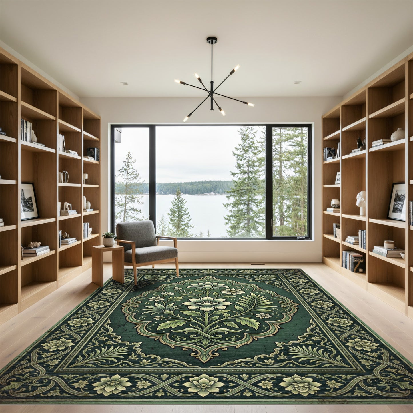 Elegant Emerald Floral Medallion Illustration Rug