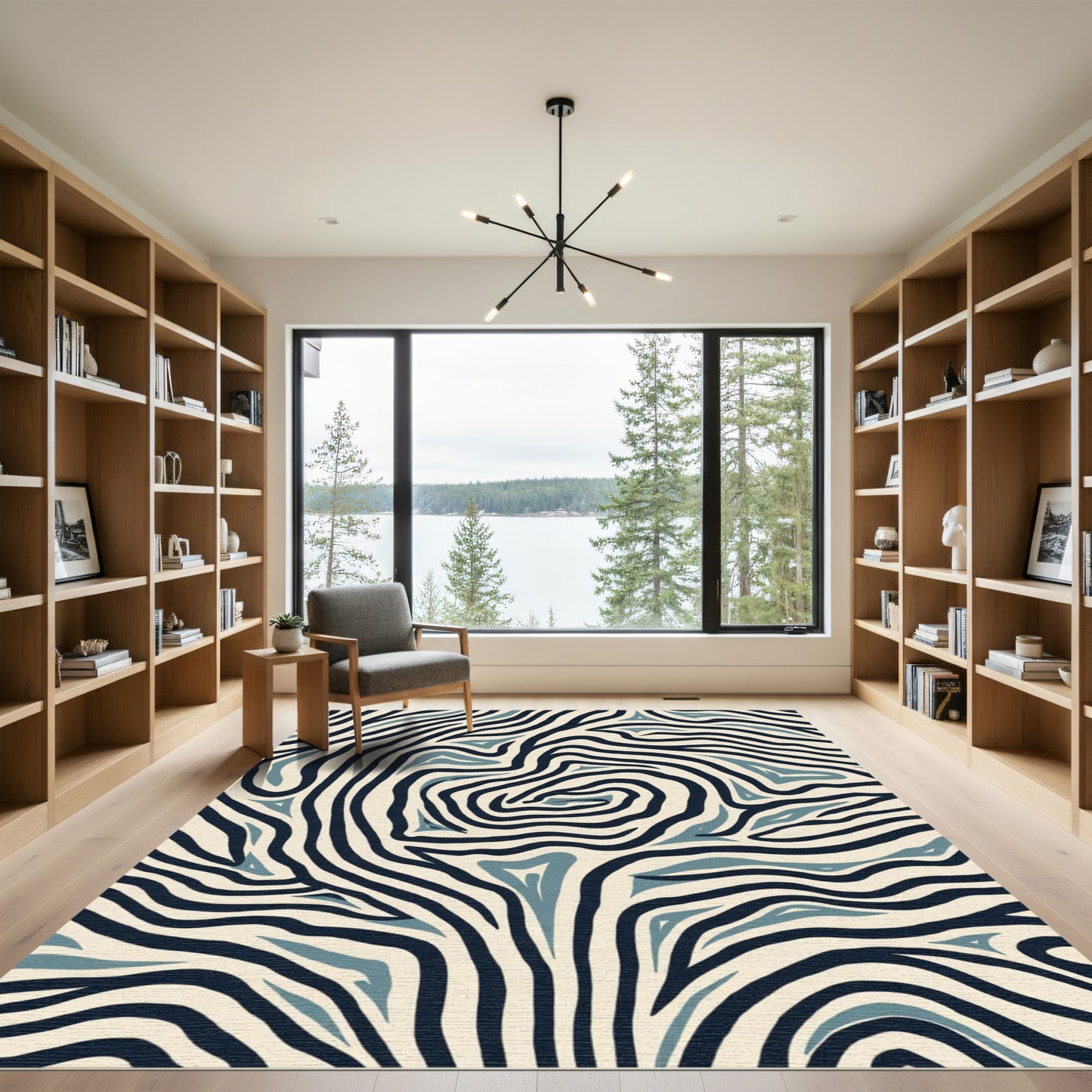 Coastal Blue Zebra Stripe Waves Rug