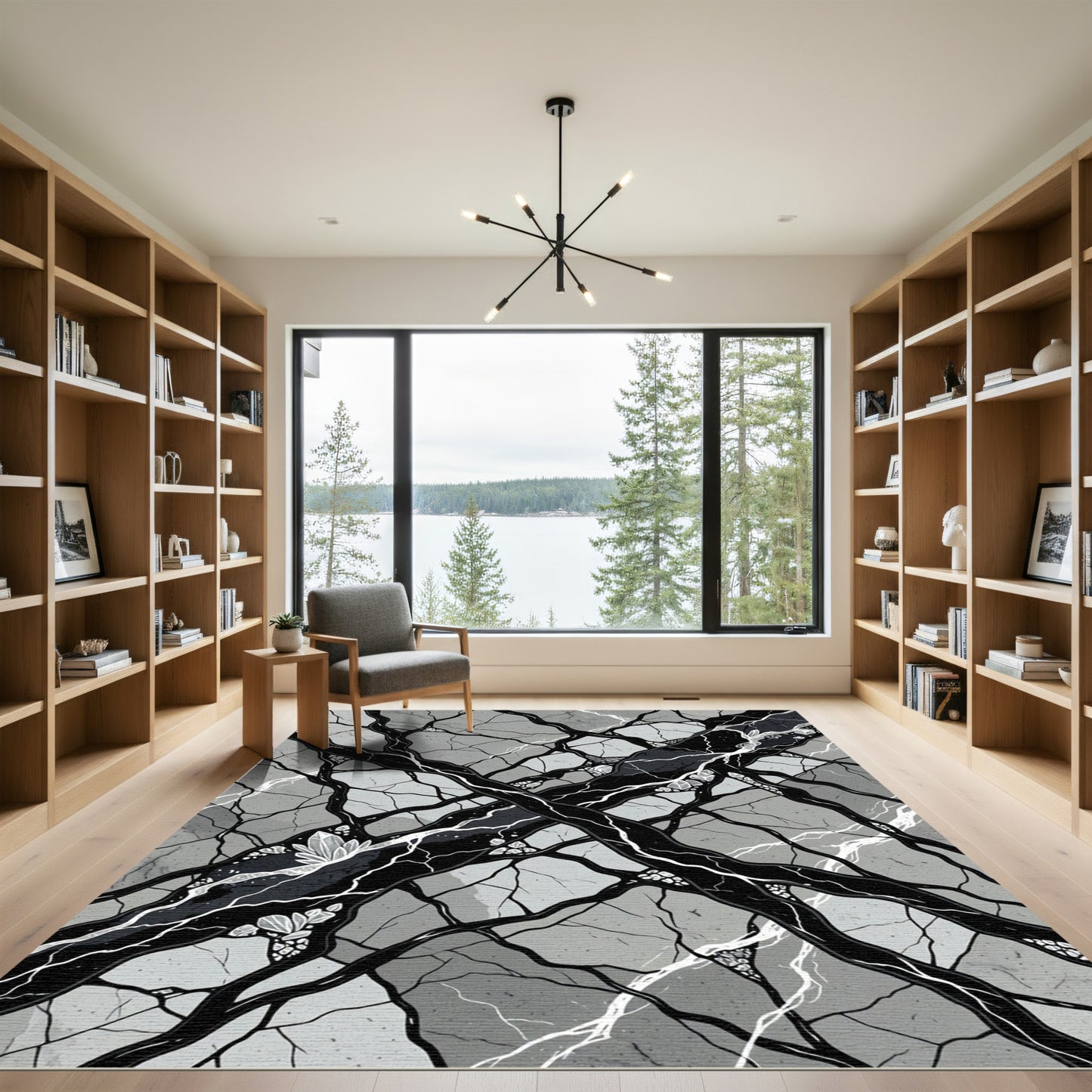 Monochrome Abstract Geode Crystal Vein Rug