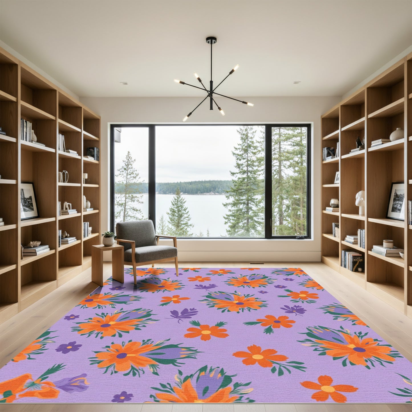 Whimsical Orange Purple Floral Meadow Rug
