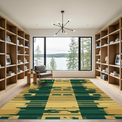 Emerald Ochre Glitched Geometric Rug