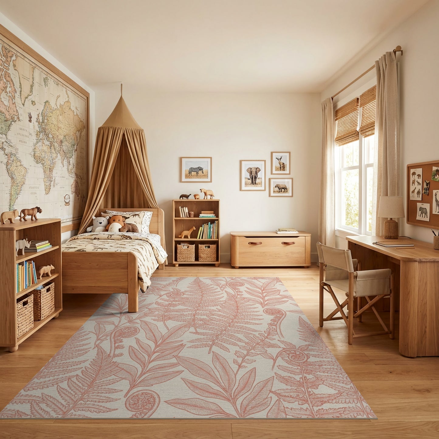 Coral Fern Fronds Fiddlehead Botanical Rug