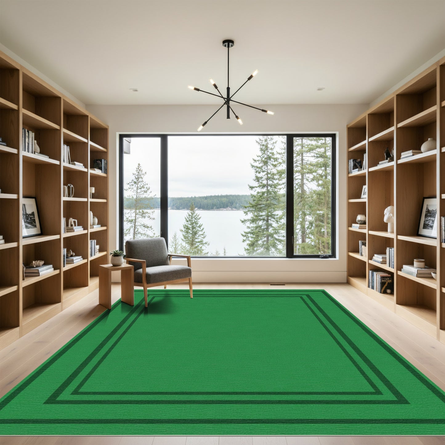 Deep Emerald Green Border Framing Rug