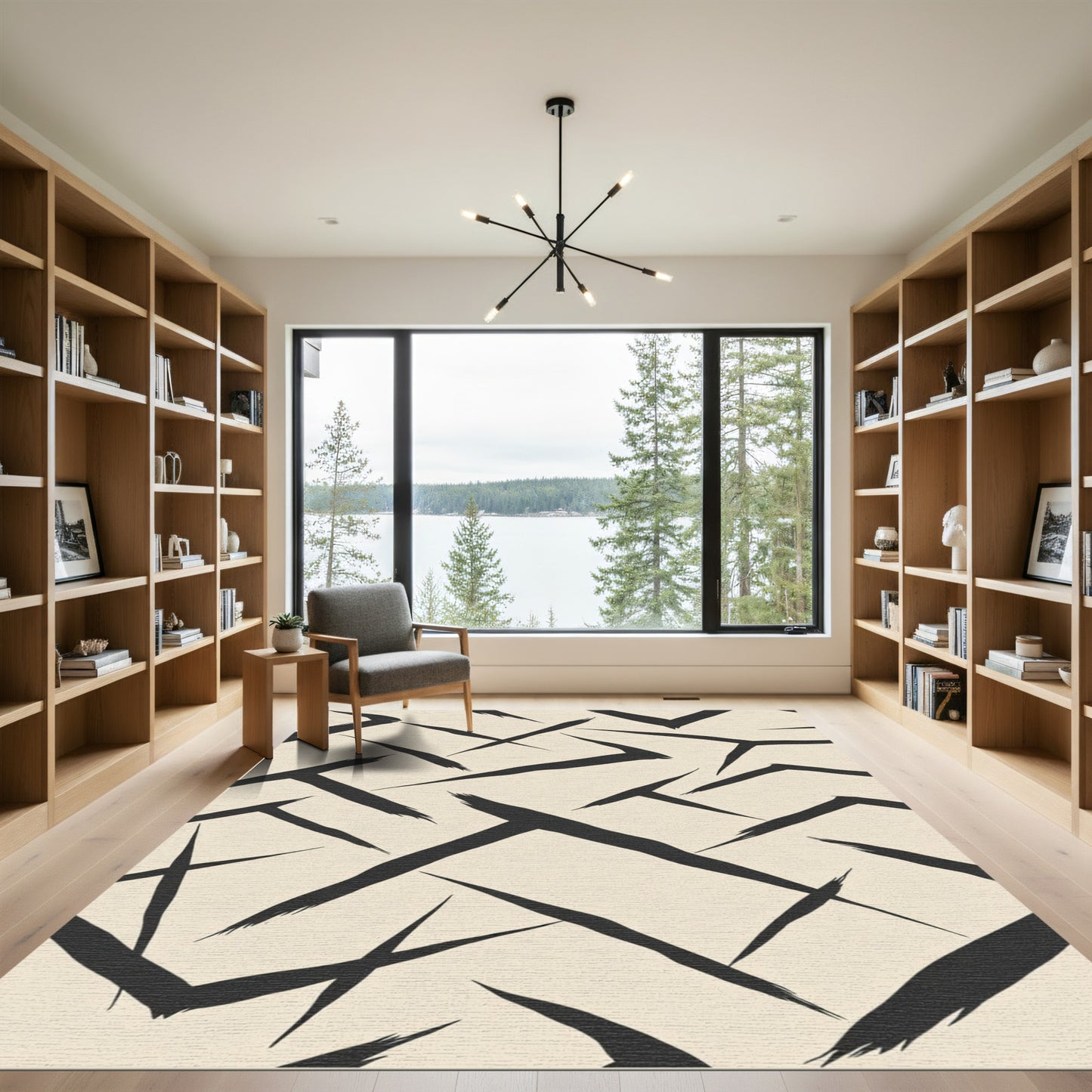 Black Brush Stroke Abstract Rug